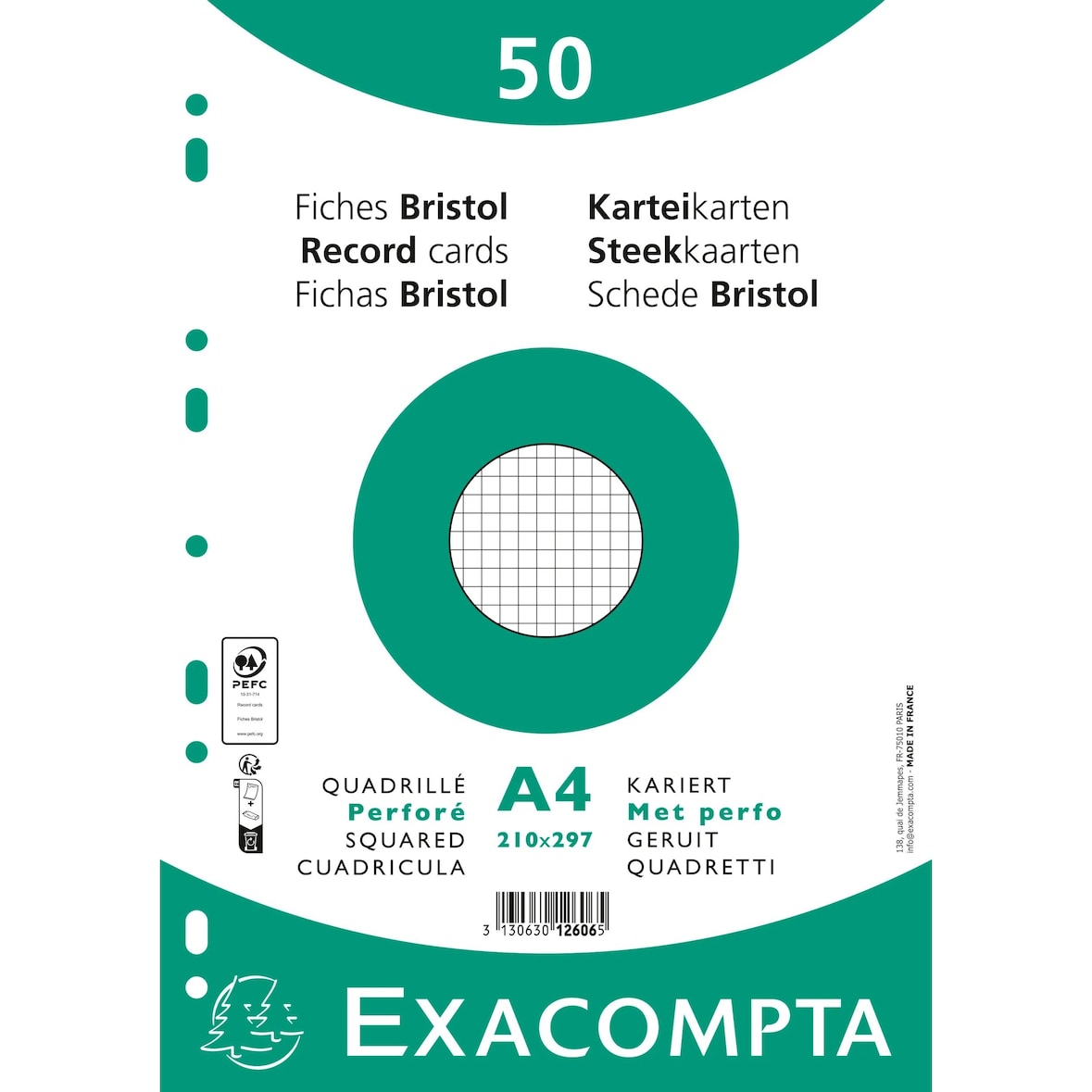 Exacompta 12606E 20x Karteikarten 210x297 kar perf ws 50St - Weiß