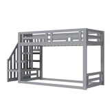 thumbnail of Niedriges Etagenbett 90x200 Kiefernholz Hochbett mit Sicherheitsleiter Stauraum offenes Design multifunktional robust Grau