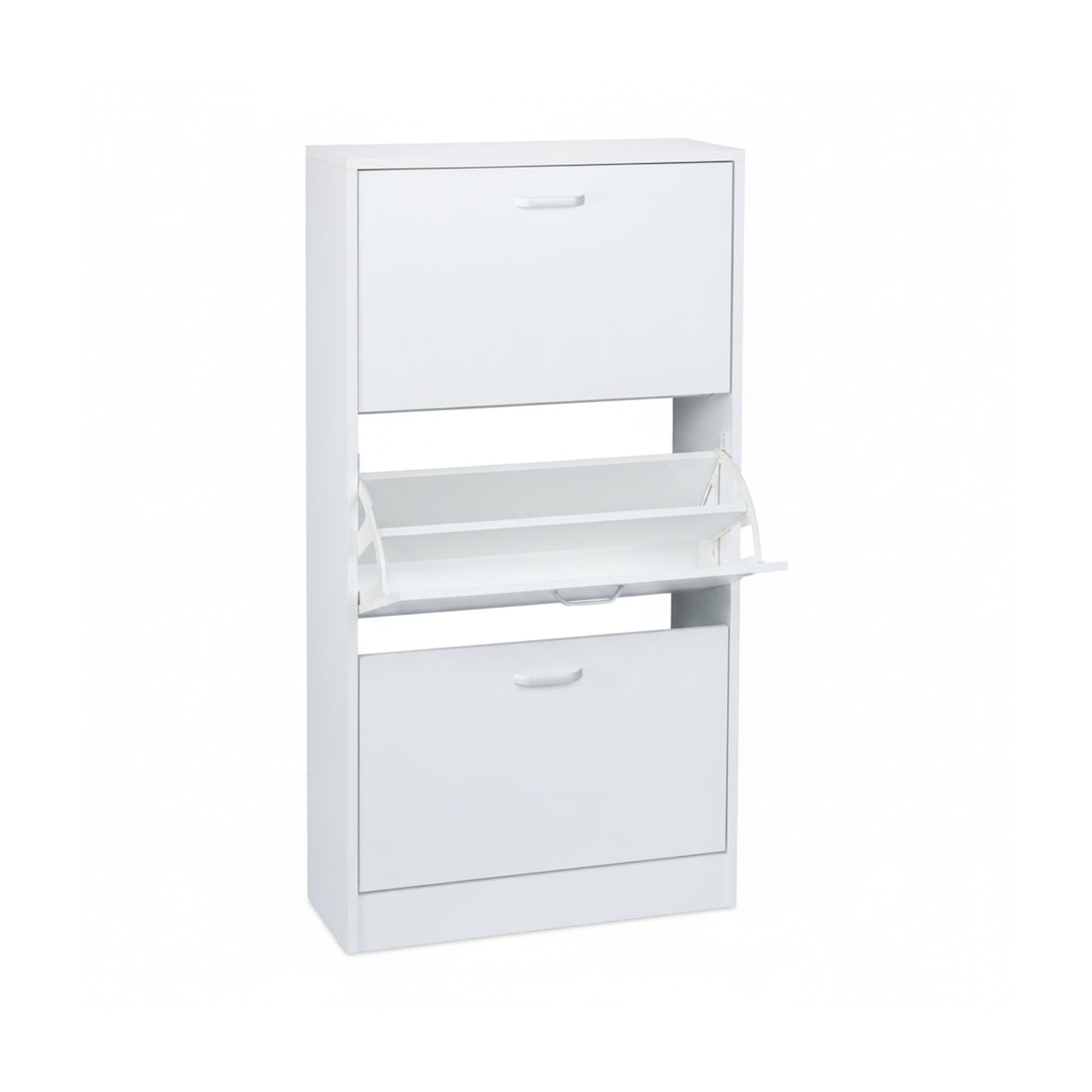 Relaxdays Schuhschrank, HxBxT: 113 x 60 x 24 cm, für 18 Paar, 3 Klappen, schmaler Schuhkipper, Flur Schuhkommode, weiß