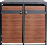 thumbnail of 2er Mülltonnenverkleidung HWC-J82, Mülltonnenbox, erweiterbar, Metall 50kg, anthrazit ~ Kirsche-Holzoptik dunkelbraun