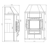 thumbnail of Estufa de leña de esquina LINAM 10.6 kW, diseño angular, calienta hasta 170 m³, alto rendimiento 80%