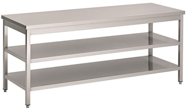 Combisteel werktafel met 2 legplanken van roestvrij staal 1100x800x900mm