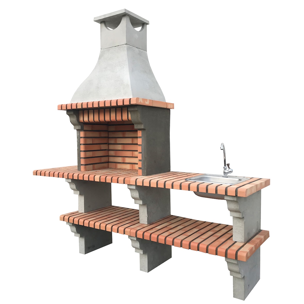 BBQ PETRA - Barbacoa con fregadero, construido con ladrillo y cemento refractario - 215x57x240cm