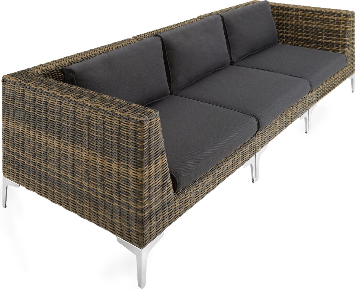 tectake Conjunto modular de ratán Villanova con estructura de aluminio, conjunto de 2 sofás de 3 plazas  Antracita-Jaspeado