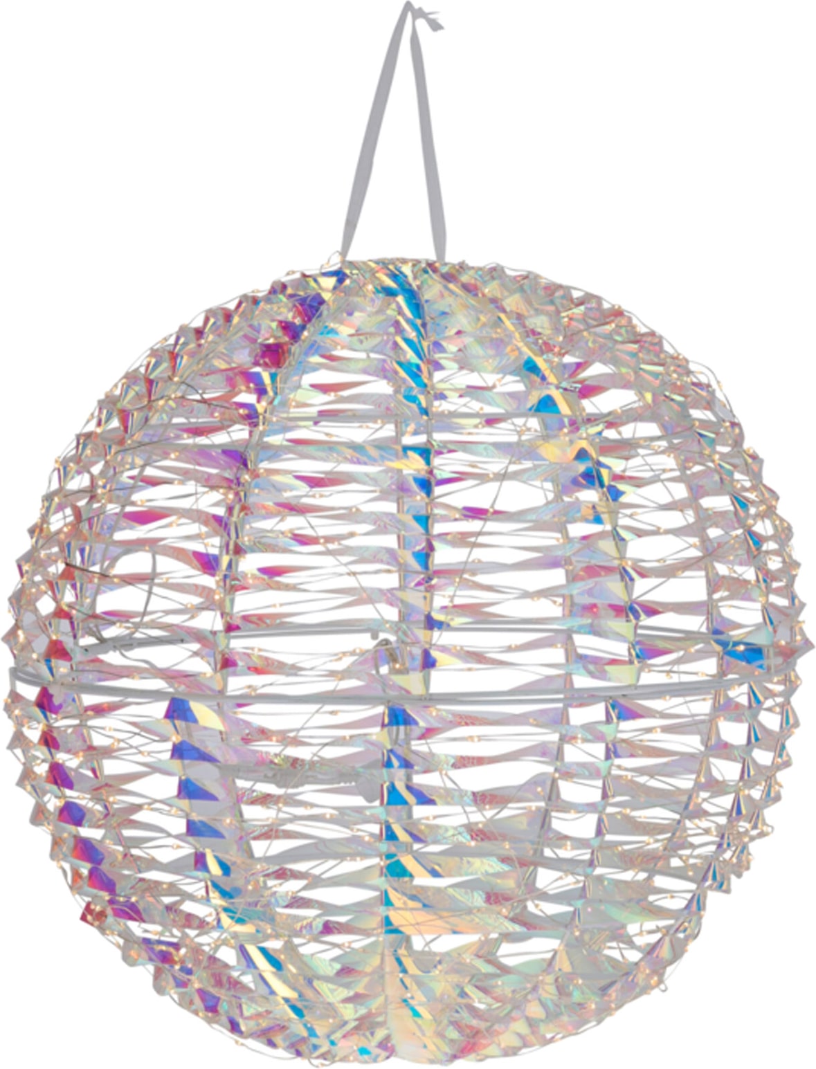 WellHome - Leuchtende Metallic-Kugel mit 720 Micro-LEDs im gedrehten Design und Regenbogenlichtern, Ø40 cm