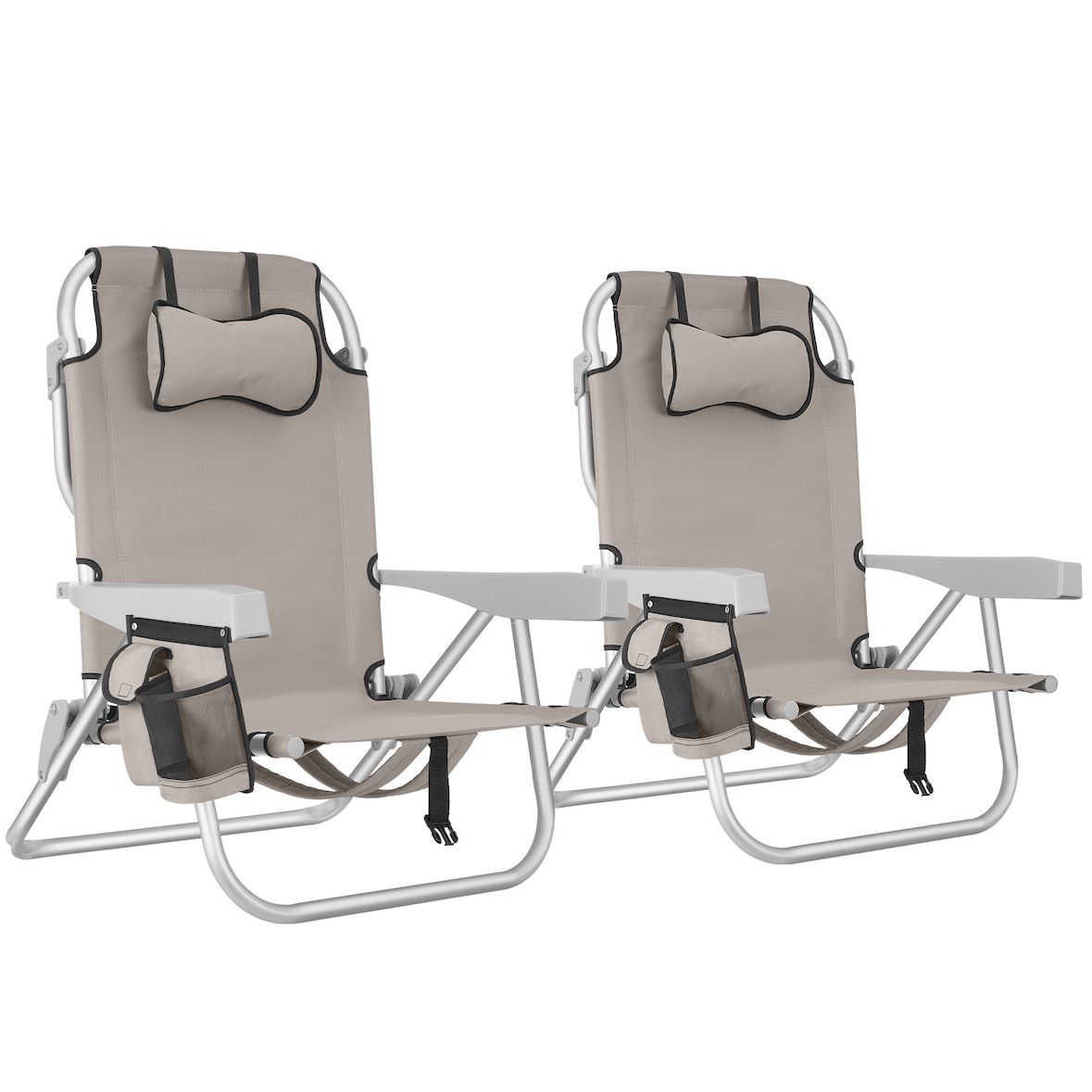 tectake Chaise de plage CORAL pliable avec fonction sac à dos - beige, Lot de 2 - 406261
