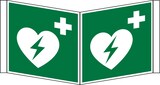 thumbnail of Rettungszeichen, Winkelschild Defibrillator E010 - ASR A1.3 (DIN EN ISO 7010) - 200x200x1 mm Kunststoff nachleuchtend