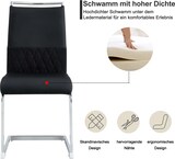 thumbnail of Esszimmerstuhl Schwarz 95x48x42 cm mit ergonomischer hoher Rückenlehne, PU Kunstleder + Leinen Bezug, gepolsterter Sitz, Metallgestell, bodenschonend