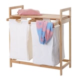 thumbnail of Cesto para roupa suja HWC-B83, Cesto para roupa suja Cesto para roupa suja, bambu 2 compartimentos 74x64x33cm 70l ~ branco