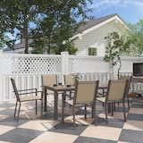 thumbnail of Conjunto de Refeição de Exterior de 7 Peças Mesa e 6 Cadeiras de Jardim com Cadeiras Empilháveis e Estrutura de Aço Cáqui