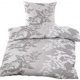 thumbnail of 2-tlg. Biber Winter Bettwäsche 135 x 200 + 80x80 cm, Baumwoll Mischgewebe, grau weiß, Blütenmuster