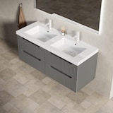thumbnail of Badezimmer-Waschtisch 120x46x53 Doppelbecken Kunststein Sperrholz Schubladen Soft-Close Stauraum Modern Dunkelgrau+Holzmaserung