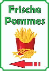 thumbnail of Frische Pommes Frites Schild Hochkant mit Pfeil links A2 (420x594mm)