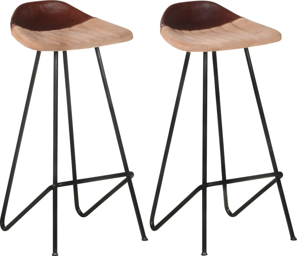 Barhocker MUKE 2er Set Hellbraun Echtleder  | Barstühle Küchenhocker Thekenhocker für Küche Hausbar