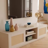 thumbnail of TV-Schrank aus Holz mit 2 Rattantüren, 160 cm breit, cremefarben