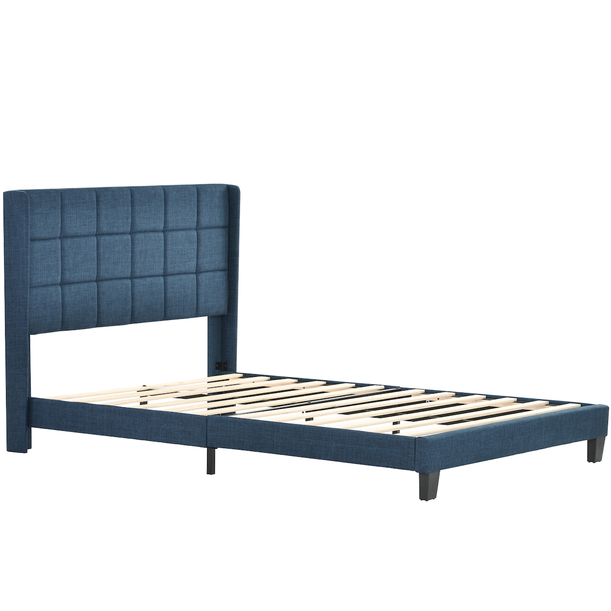 OKWISH Polsterbett 140x200 Blau Leinen mit gepolstertem Kopfteil Lattenrost langlebige Holzlatten modernes Schlafzimmerbett einfach montierbar