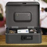 thumbnail of Relaxdays Geldkassette, 3-stellige Zahlenkombination, Münzeinsatz, Geldkasten Eisen, Kasse, HBT 8,5 x 20 x 17 cm, grau