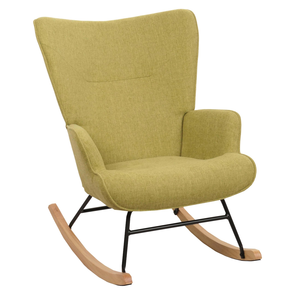 Schaukelstuhl HWC-N14, Schwingstuhl Relaxsessel Fernsehsessel, Massiv-Holz Metall Stoff/Textil 320g/m² ~ grün
