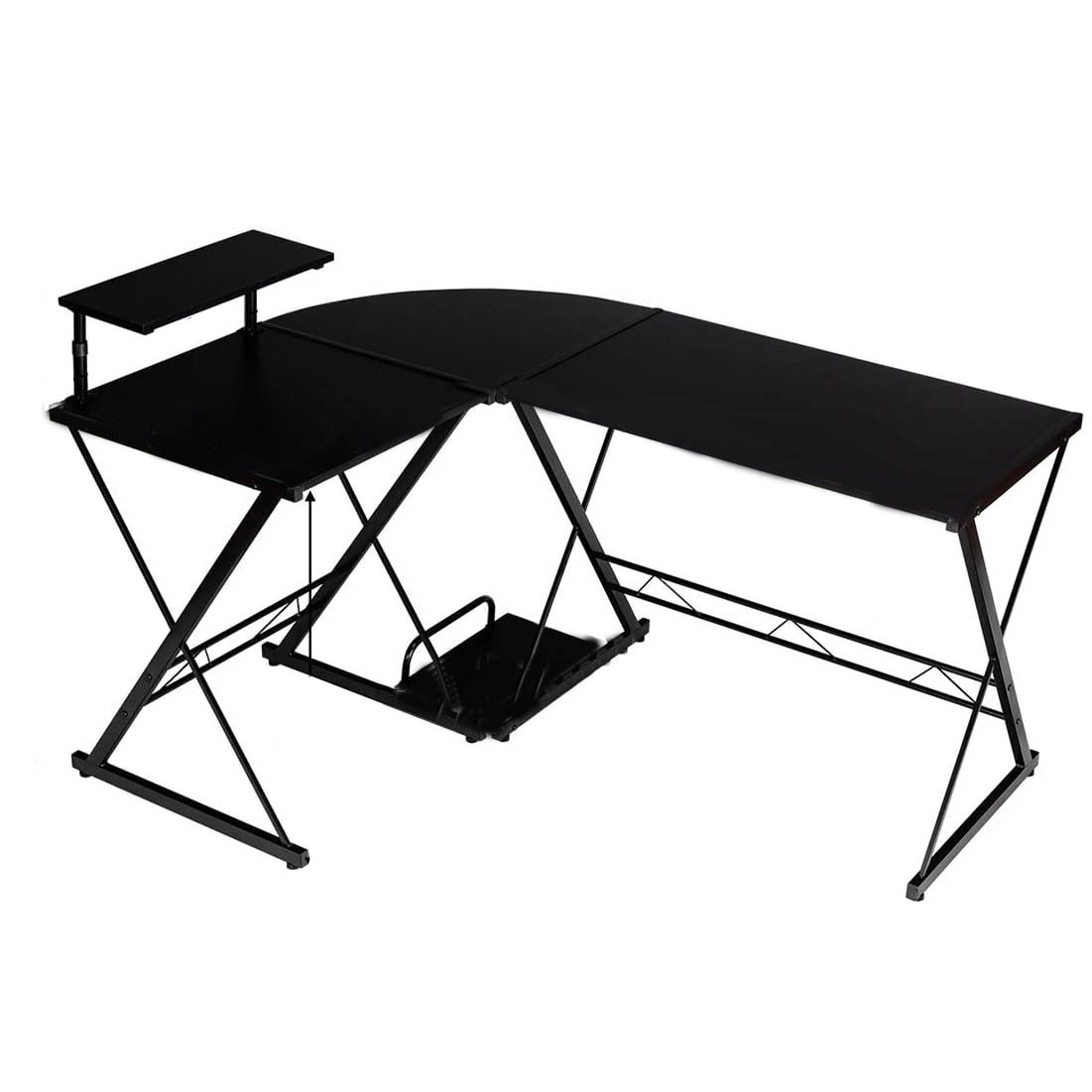 COSTWAY Escritorio de madera en forma de L para ordenador de con soporte para monitor y compartimento de almacenamiento.