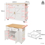 thumbnail of Kücheninsel Servierwagen 120x65x90 cm klappbare und ausziehbare Tischplatte mit 2 Schubladen Stauraum MDF Metallgriffe Skandi Weiß