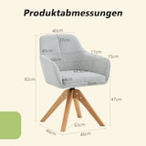 thumbnail of Drehbarer Polster-Esszimmerstuhl mit Armlehnen, Stoff Grau, Massivholz Eiche, 44,5x44x82 cm, 360° drehbar, 2er-Set