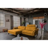 thumbnail of KAWOLA Sofa MALTA Ecksofa Stoff gold mit motorischer Relaxfunktion und Kopfstütze Recamiere links