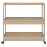 thumbnail of vidaXL Keukentrolley 3-laags poly rattan en massief acaciahout beige