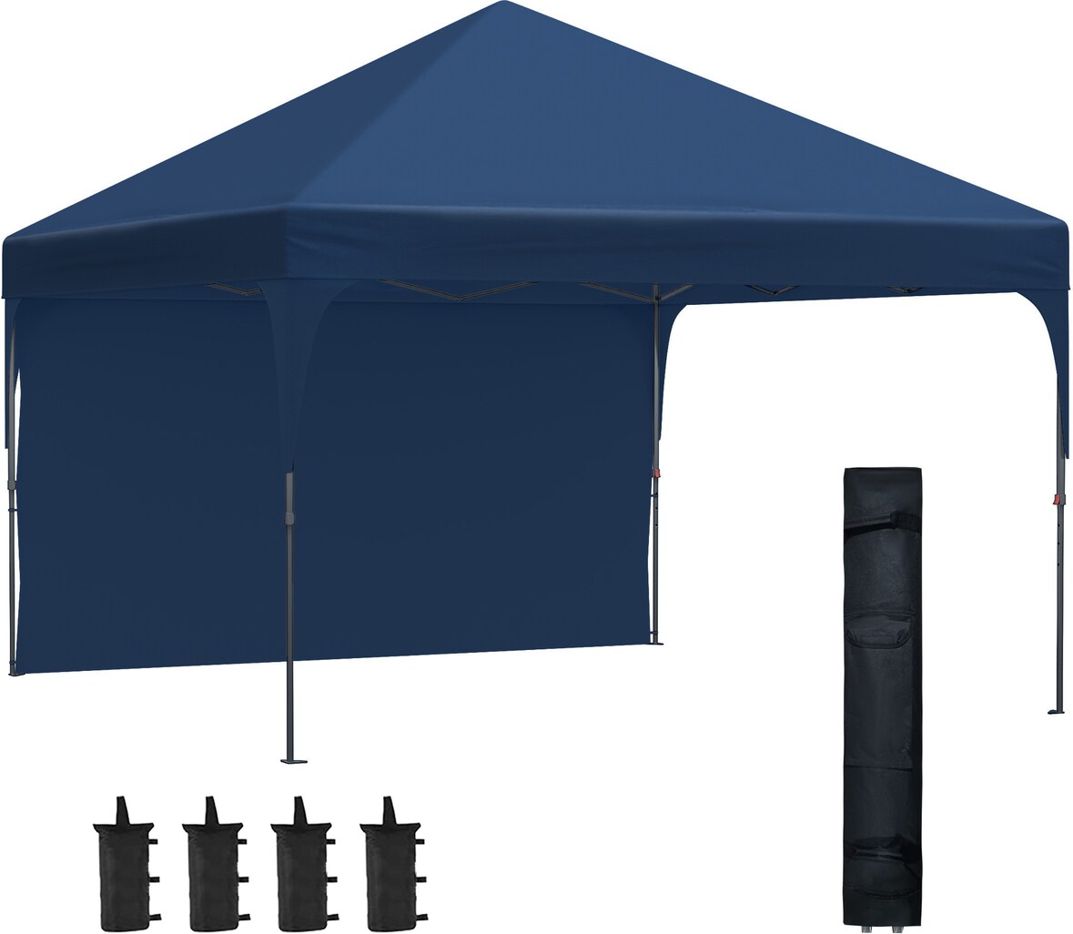 Cenador Plegable 3x3m Ajustable en Altura Carpa de Jardín con 1 Pared Lateral Techo de Ventilación 4 Sacos de Arena y Bolsa de Transporte