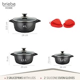 thumbnail of Briebe Batería de Cocina Inducción 6 Piezas Aluminio Fundido 3 Ollas con Tapa de Cristal Antiadherente, Negro, MGK-18
