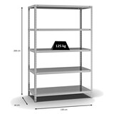thumbnail of PROREGAL Fachbodenregal Schraubsystem | Grundregal | HxBxT 200x130x60cm | 5 Ebenen | Fachlast 125 kg | Beidseitig nutzbar | Verzinkt
