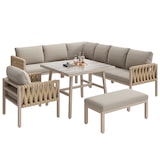 thumbnail of Merax Tuinmeubelset voor 6-7 personen, tuinmeubelset met touwvlechtwerk met gegalvaniseerd ijzeren frame, inclusief alle zit- en rugkussens, beige