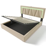 thumbnail of Merax Polsterbett LED Doppelbett mit USB Typ C Ladefunktion und LED-Beleuchtung, Leinen 140x200 (Ohne Matratze) Beige