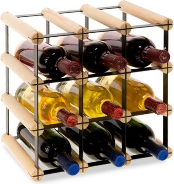 PROREGAL Modulares Weinregal VINOTECA MOD METAL | HxBxT 32,5x32,5x24,5cm | 3x3 Flaschen | Massives Kiefernholz | Natur | Flaschenregal