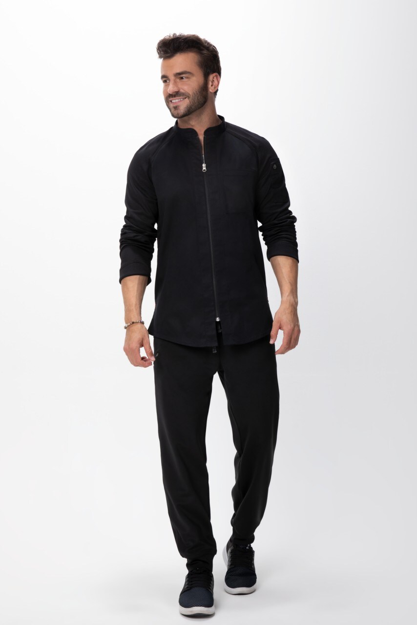 Chef Works® Kochjacke NEPAL Flex Serie nachhaltig, Reissverschluss, Cool Vent™, Schwarz, Größe S