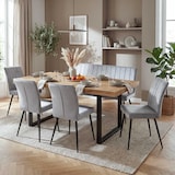 thumbnail of Eetkamerset HWC-K16, set van 4 stoelen + bankje Eetkamerset, fluweel metaal ~ lichtgrijs