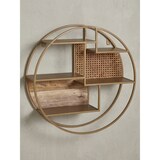 thumbnail of Wandregal Rattan 62x62x17 cm Hängeregal Massivholz / Metall Industrial, Schweberegal Wiener Geflecht Rund Wand, Regal Hängend Offen
