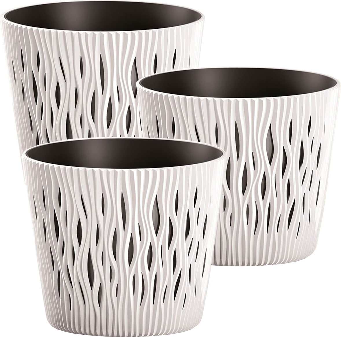 WellHome - Set mit 3 Pflanztöpfen 5L Sandy Round Ø22,5 cm/Stück in Weiß