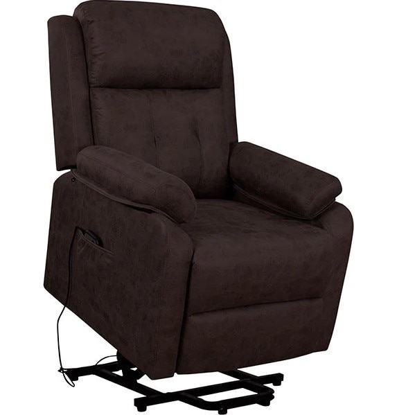 Sillón Eléctrico Tapizado en Tela Antimanchas Magnolia Chocolate. Medida 110cm alto x 68cm ancho x 90 cm fondo