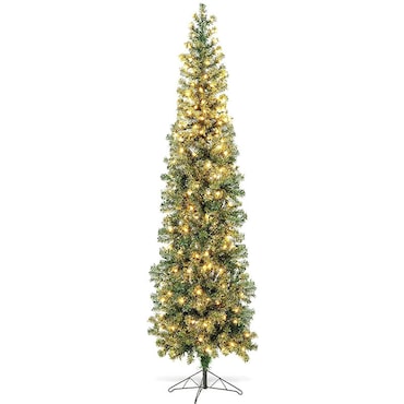 COSTWAY Albero LED 210cm, salvaspazio con 450 punte, 150 LED e base metallica, snello per interni.