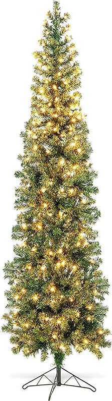 COSTWAY Albero LED 210cm, salvaspazio con 450 punte, 150 LED e base metallica, snello per interni.