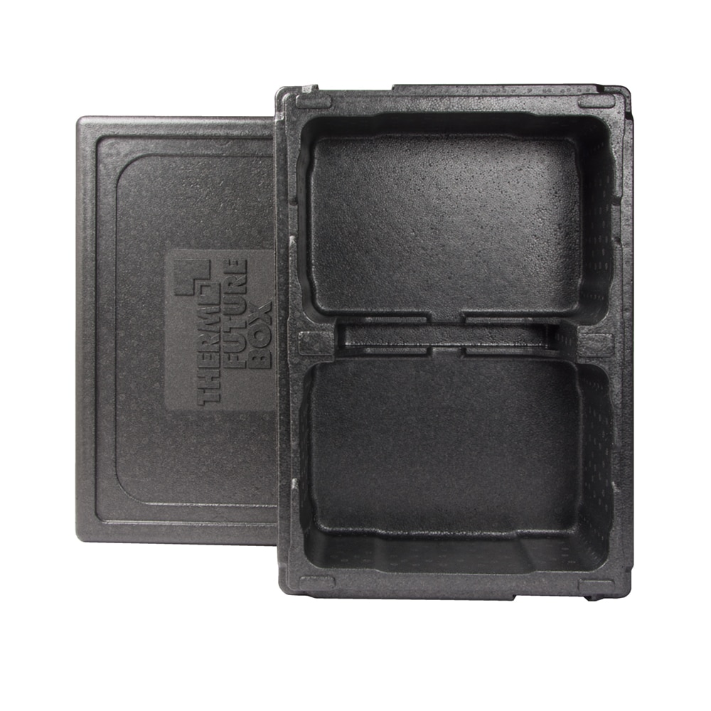 Thermo Future Box, Ice Cream +3, Isolierbox schwarz, hoher Deckel, für 3 schmale Eisbehälter 360 x 165 mm, robust, nachhaltig aus EPP