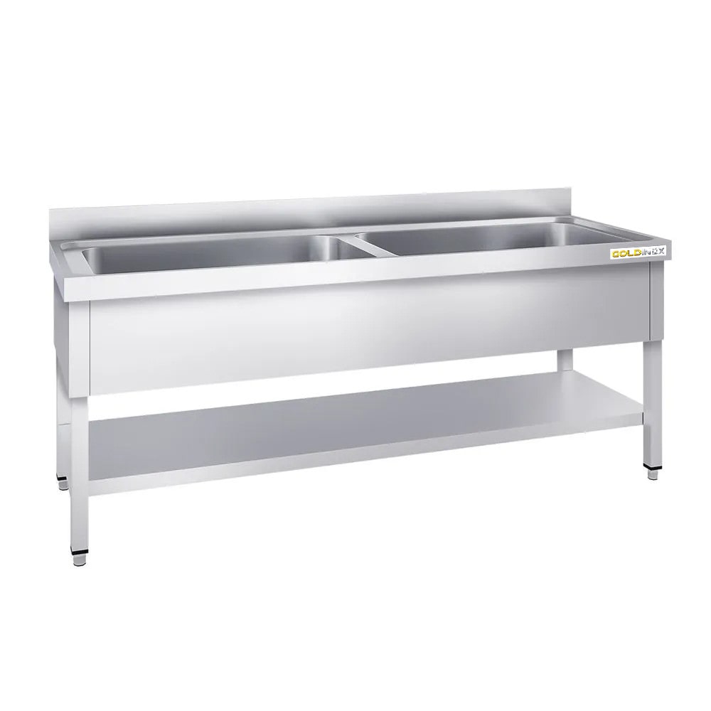 Fregadero grande de acero inoxidable de 1600x600mm con 2 cubetas PREMIUM - GOLDINOX GOLDINOX