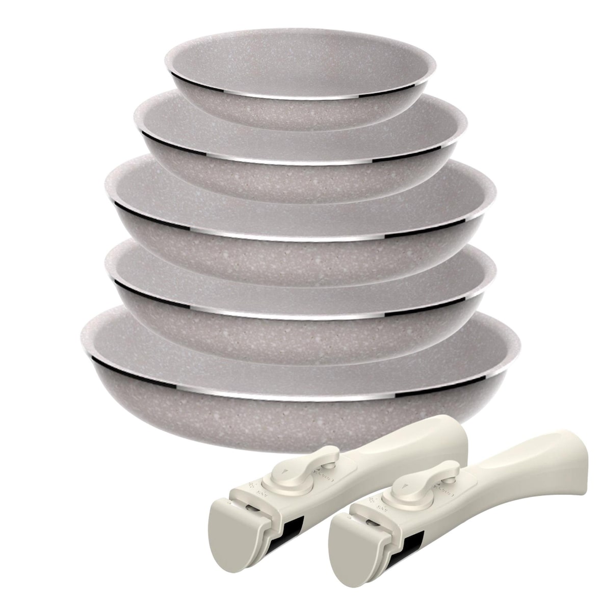 San Ignacio - Juego de 5 Sartenes Ø18/20/24/28cm aluminio prensado antiadherente ILAG, mango extraíble, inducción, sin PFOA