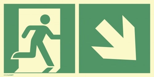 Notausgang rechts abwärts, Kombi, ISO 7010, PVC-U selbstkl., 160-mcd, 400x200 mm