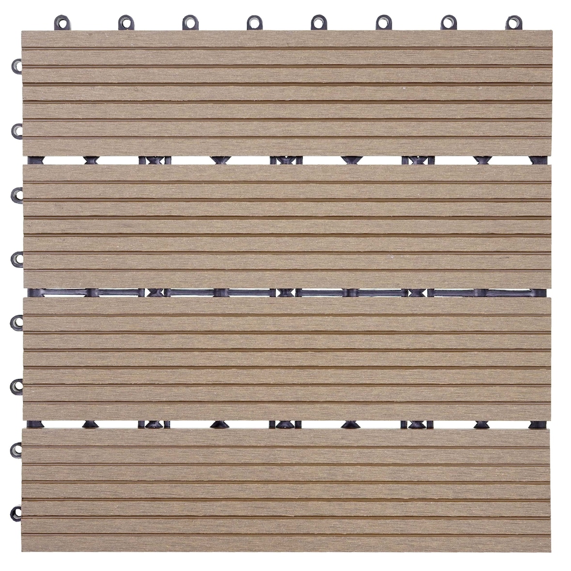 Pavimento in WPC Rodano, aspetto legno balcone/terrazza, 11x ciascuno 30x30cm = 1mq ~ base, teak lineare