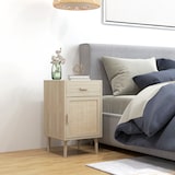 thumbnail of Conjunto de 2 Mesas de Cabeceira com Gaveta de Vime e Prateleira Ajustável para Quarto Sala 40x40x68,5 cm Carvalho