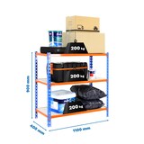 thumbnail of Schroefloos metalen rek Maderclick 3 planken. Kleur blauw/oranje/hout 900x1100x400 mm