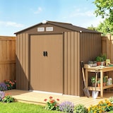 thumbnail of Outsunny caseta de jardín 213x130x185cm cobertizo metálico de exterior para almacenamiento de herramientas con 2 puertas correderas y 4 ventanas Caqui