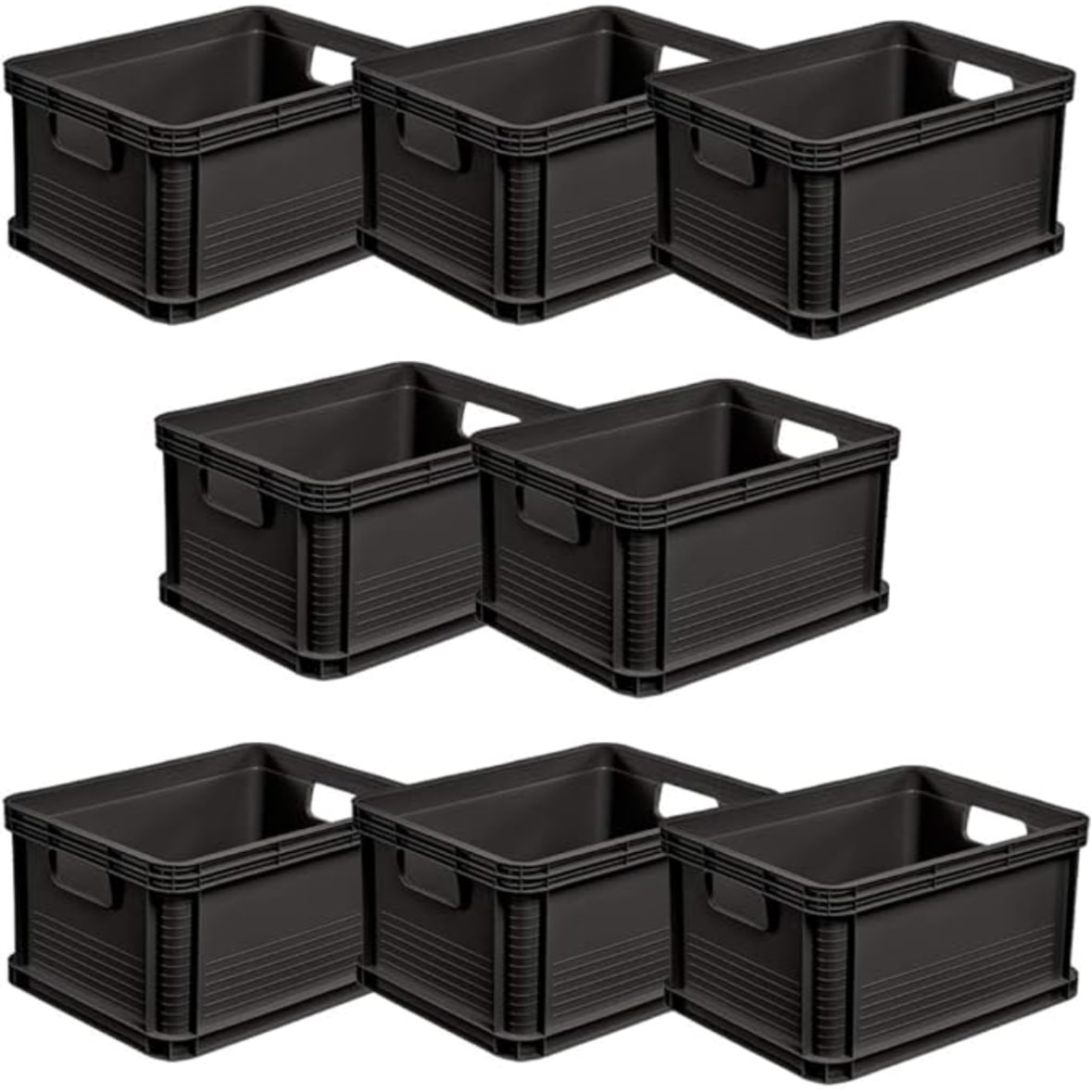 Keeeper - Conjunto de 8 Caixas de Transporte Robustas em Polipropileno 20L na cor Cinza Grafite 40x30x22 cm - Coleção Robert