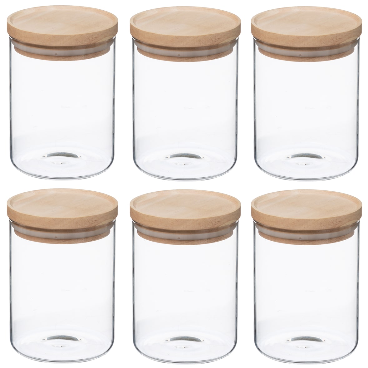 WellHome - Conjunto de 6 potes de vidro e madeira, 600 ml